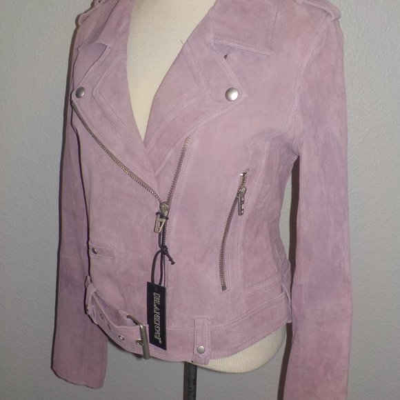 BLANK NYC MS SIZE LARGE LILAC 100% LEATHER SUEDE MOTO JACKET - Picture 5 of 10